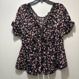 Shein Floral Print Dark Romantic Babydoll top size XL